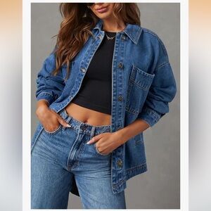 Sidefeel Women’s Oversized Denim Jacket - Size Medium